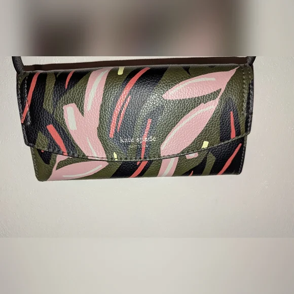 Kate Spade Eva Modern Feather Wallet On A Chain Green Multi EUC - Picture 4 of 12